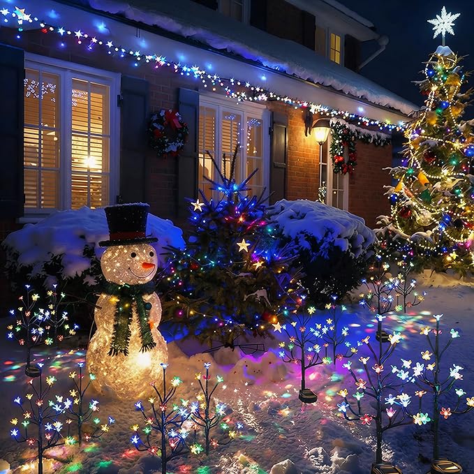 Solar Garden Lights Waterproof, Solar Lights Outdoor Decorative 4Pack,80Led Solar Powered Flowers Garden Decor,Fairy Lights Yard,Pathway,Outside Decorations,Gardening Gifts for Women Mom IUEECEN