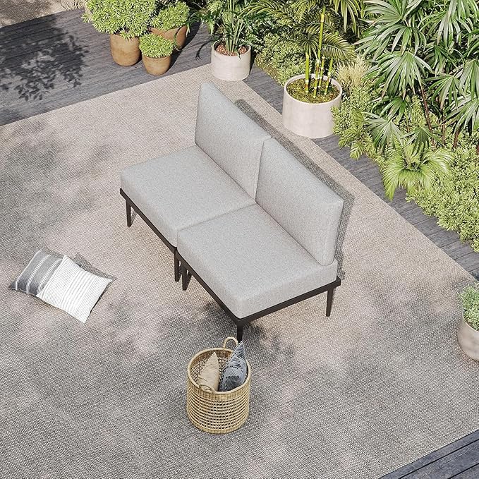 Sundale Outdoor 2 Pieces Patio Sofa Set, Metal Outdoor Sectional Loveseat with 6 Inch Olefin Cushion, All-Weather Modern Patio Chair Sets for Porch, Balcony SundaleOutdoor