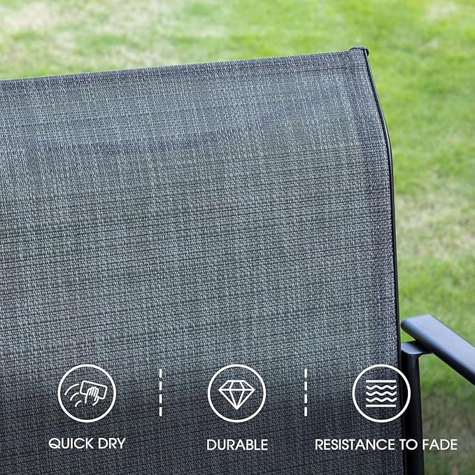 VICLLAX 5 Pieces Patio Dining Set for 4, Outdoor Furniture Set Includes 40.7" Round Patio Table and 4 Patio Stackable Chairs, Grey Wood Grain Tabletop and Grey Fabric HOME