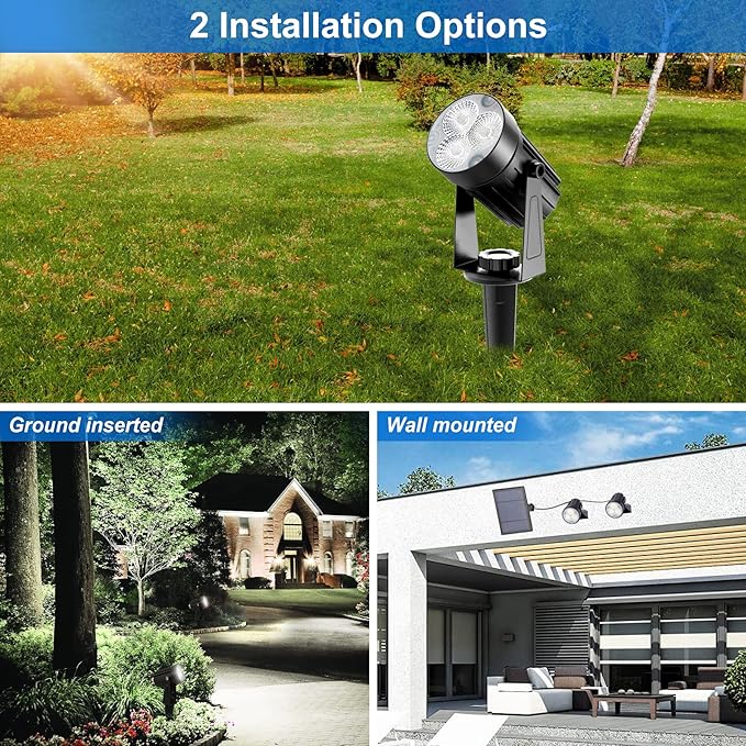 Solar Spot Lights Outdoor, Solar Landscape Spotlights IP65 Waterproof 9.8ft Cable, Auto On/Off Outdoor Wall Lights for Garden Yard Driveway Porch Walkway Pool (1-in-1 6000K Cold White 4 Pack) CREPOW