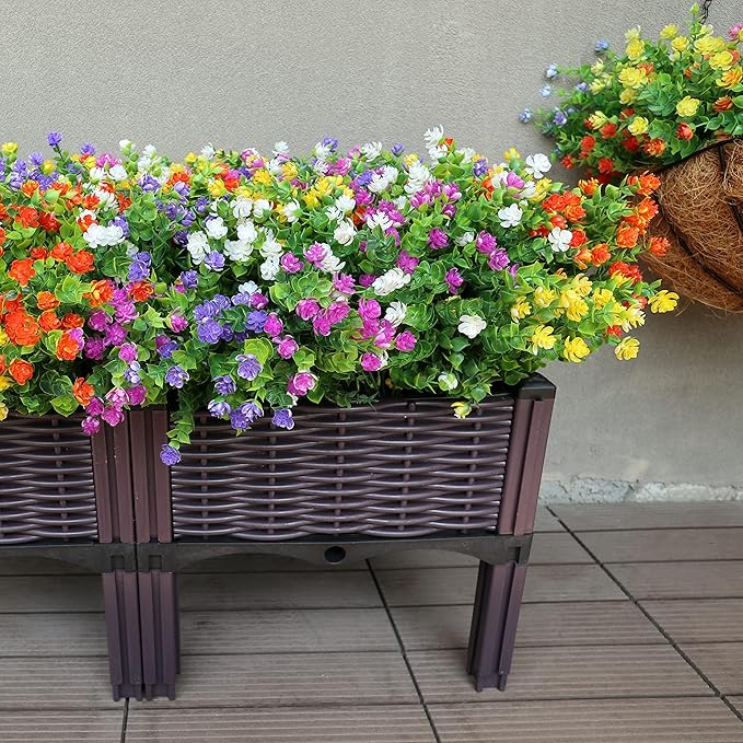 20 Bundles Artificial Flowers Outdoor Fake Plants, UV Resistant No Fade Faux Plastic Greenery Shrubs for Hanging Planter Garden Porch Window Box Outside Decoration,Home Indoor Decor, 5 Colors YIBUKIY