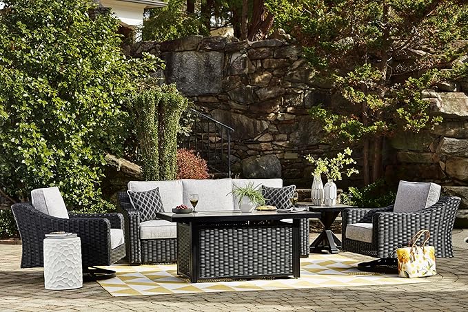Signature Design by Ashley Beachcroft Casual Nuvella Weather Resistant Fabric Outdoor/Indoor Sofa with Cushion and 2 Toss Pillows, Black & Light Gray SignatureDesignbyAshley