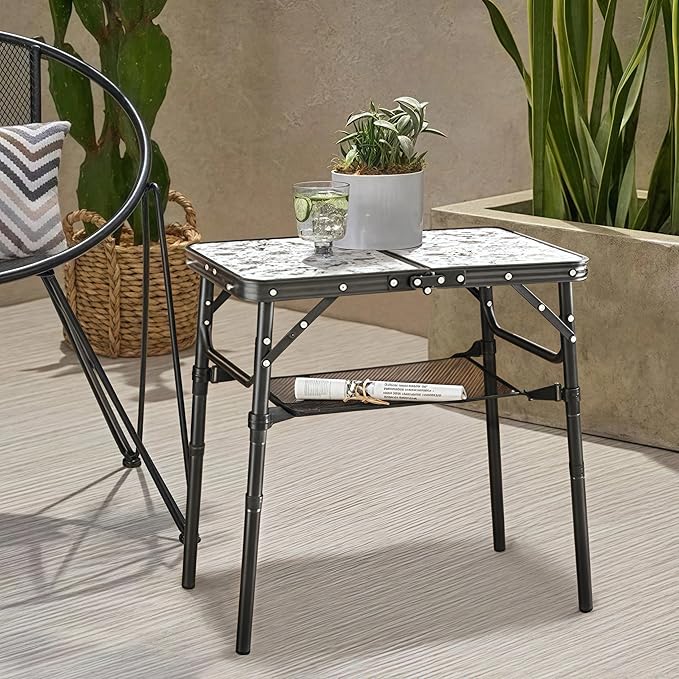 Outdoor Side Table, Portable 3 Adjustable Height Small Outdoor Folding Table, Aluminum Foldable Patio Side Tables for Outside Indoor, Plant Stand Coffee End Table for Pool, Porch,Garden, Balcony Yriuat