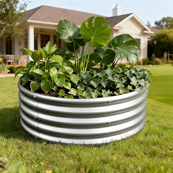 3PCS 3x3x1FT Galvanized Raised Garden Bed Kit,Vegetable Boxes-Round Metal Flower Box,Large Planter Raised Beds Outdoor Garden for Planting,Fruit,Herb-Silver Yortrek