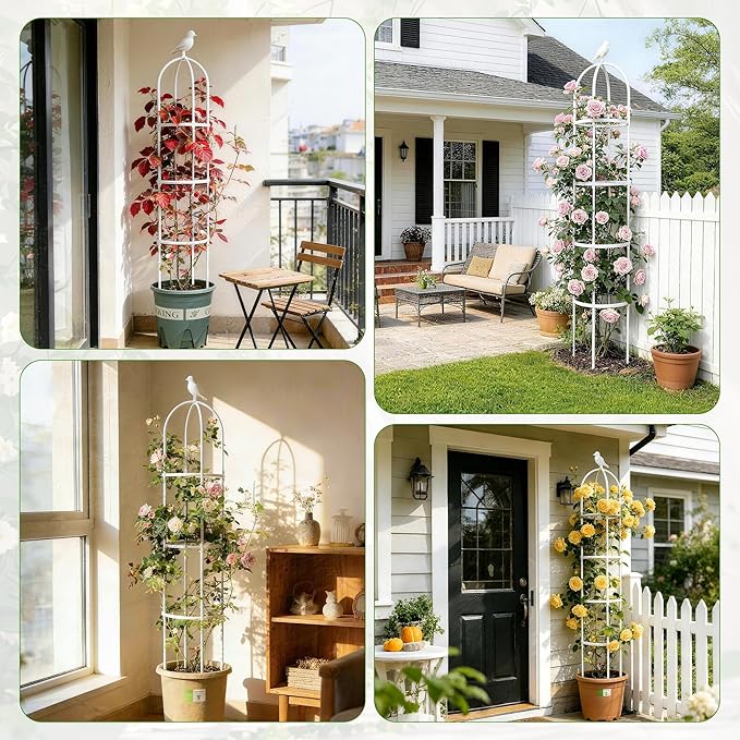 6ft Garden Obelisk Trellis for Climbing Plants-Rustproof Metal Pipe with Heavy Duty Plastic Coated, Garden Outdoor Indoor Potted Plant Support for Clematis Vine Jasmine Support （White） Anothera