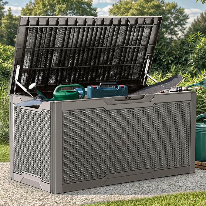 YITAHOME 100 Gallon Resin Deck Box, Weather Resistant Outdoor Storage Box, Lockable Indoor Outdoor Storage for Supplies and Essentials, Taupe YITAHOME
