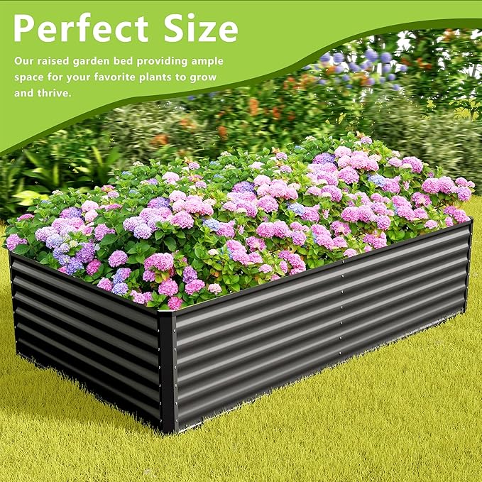 8x4x2FT Galvanized Raised Garden Bed,Galvanized Planter Boxes Outdoor, Large Metal Raised Garden Beds for Vegetables-Grey AyenGuard