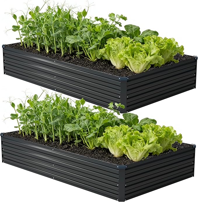8x4x1 ft(2 Pack) Galvanized Raised Garden Bed,Outdoor Planter Box Metal Patio Kit Planting Bed for Vegetables Flowers and Succulents,Black Zunatu