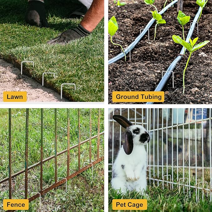 HongWay 120 Pack 4 Inch Landscape Garden Staples, Garden Stakes Galvanized 12 Gauge SOD Ground Stakes Landscaping Fabric Pins Yard Staples for Lawn Turf Hose Irrigation Tubing HongWay