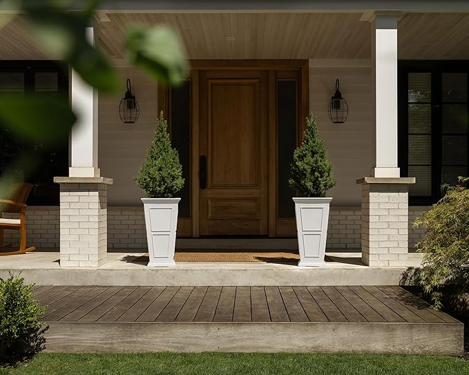 Veradek Brixton Series Tall Planter - Large Outdoor Planter for Front Porch/Patio | Crack-Resistant Plastic for All-Weather Use | Classic Estate Design for Tall Plants, Flowers, Trees VeradekOutdoor