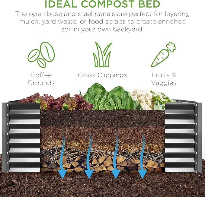 Best Choice Products 8x4x2ft Outdoor Metal Raised Garden Bed, Deep Root Planter Box for Vegetables, Herbs & Flowers, 478-Gallon Capacity, 100% Non Toxic Materials - Gray BestChoiceProducts