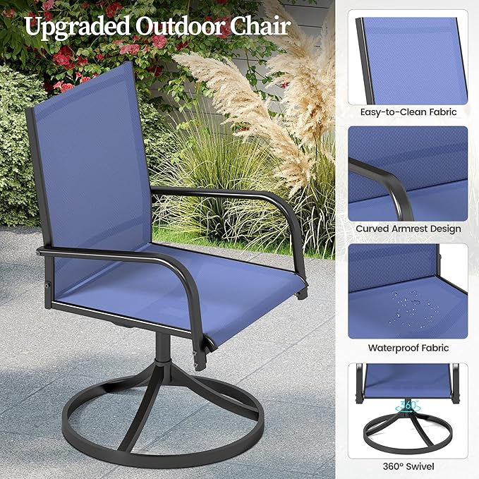 7-Piece Outdoor Patio Dining Set for 6, 59” Table with 4 Textilene Dining Chairs & 2 Swivel Chairs, Patio Furniture Set with Durable Metal Frame for Backyard Garden, Deck, and Poolside (Blue) SEGMART