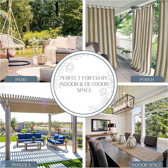 Elrene Home Fashions Highland Stripe Indoor/Outdoor Curtain Panel, 50 inches X 84 inches, Natural ElreneHomeFashions