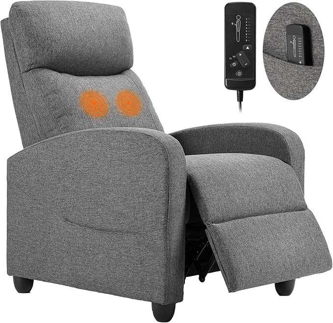 Sweetcrispy Massage Recliner Chair for Adults, Adjustable Home Theater Seating with Lumbar Support for Living Room, Modern Fabric Reclining, Cool Gray Sweetcrispy