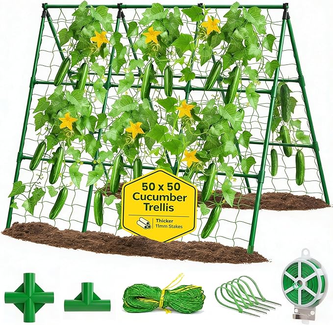 50x50 Cucumber Trellis for Raised Bed - A Frame Garden Trellis for Climbing Plants Outdoor - Cucumbers, Pea, Zucchini, Squash,Tomato, Green Bean, Vine, Watermelon, Melon, Pumpkin K-BRANDS