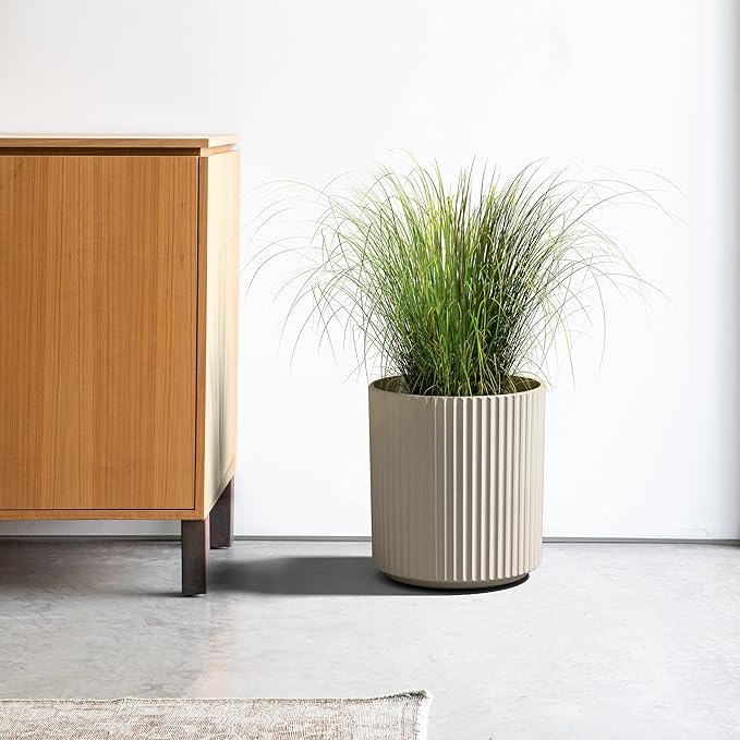 Veradek Demi Series Round Planter for Porch, Patio, Backyard | Durable Plastic-Concrete Material | Modern Décor for Tall Plants, Flowers VeradekOutdoor