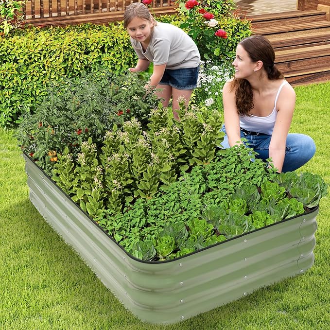 1MORE Raised Garden Bed -5X3X1 Galvanized Planter Box for Outdoor Gardening,4 in 1 Modular Raised Bed Kit with Protective Tape, Gloves for Herb，Ideal for Vegetables and Plants.Green-2Pcak 1MORE