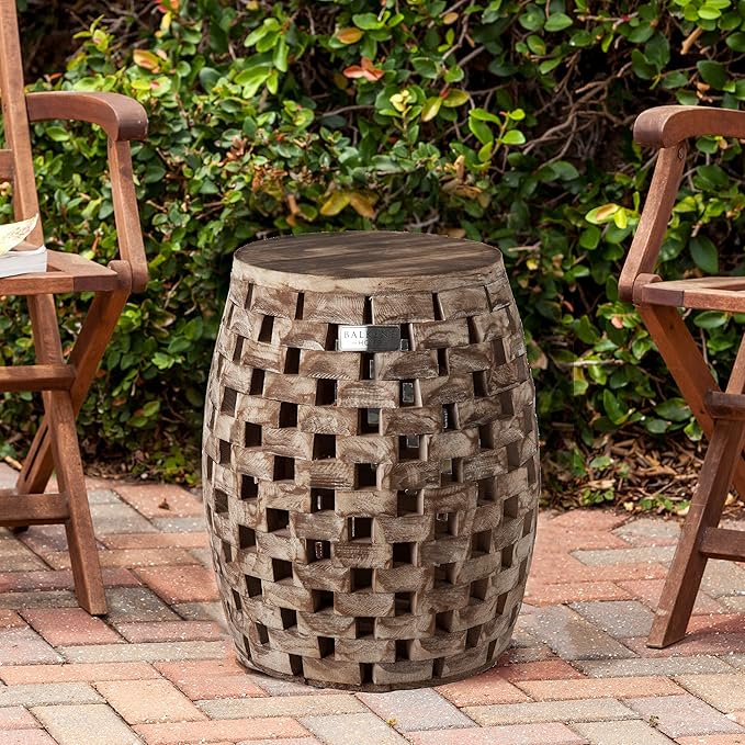 Balkene Home 62419 Maya Oval Rustic Garden Stool Wood Outdoor Seating & End Table Portable Adaptable Outdoor Furniture - Seasoned Patina Finish Patio+Sense