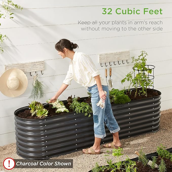 Best Choice Products 8x2x2ft Metal Raised Garden Bed, Oval Outdoor Deep Root Planter Box for Vegetables, Herbs w/ 4 Support Bars, 215 Gal Capacity - Wood Grain BestChoiceProducts