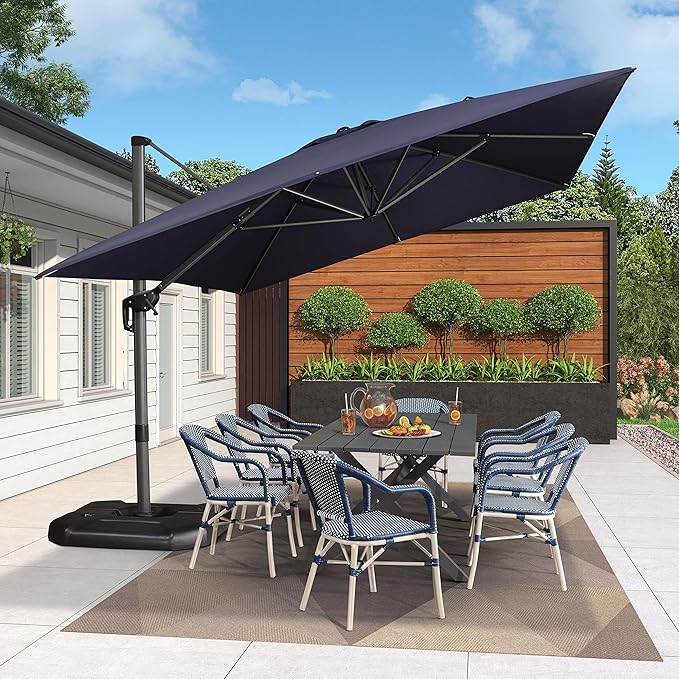 PURPLE LEAF 10' X 13' Patio Umbrella Outdoor Cantilever Rectangle Umbrella Aluminum Offset Umbrella with 360-degree Rotation for Garden Deck Pool Patio, Navy Blue PURPLELEAF