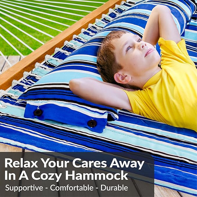 Sunnydaze Quilted Outdoor Hammock with Spreader Bars - Heavy-Duty 450-Pound Capacity Double Hammock for Outside - Catalina Beach SunnydazeDecor