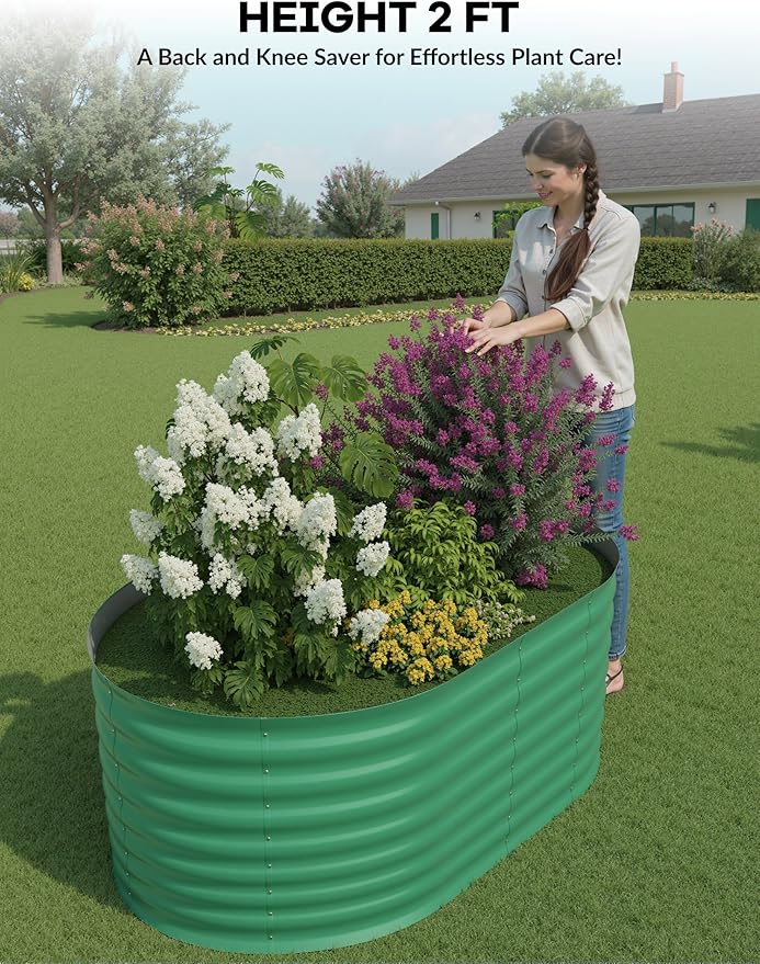 GarveeLife 4x2x2 ft Galvanized Raised Garden Bed - 24 in Tall Metal Planter Box for Vegetables, Flowers, Herbs, Rust-Resistant Outdoor Garden Box, Easy Assembly Raised Beds for Gardening, Green GarveeLife