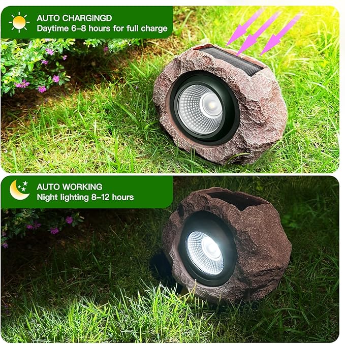 Timeflies Solar Rock Lights Outdoor 4 Pack, Bright Solar Spotlights Outdoor Waterproof, Wireless LED Rock Lights, Auto On/Off Solar Landscape Spotlights for Yard Walkway Patio Pathway Flowerbed Timeflies
