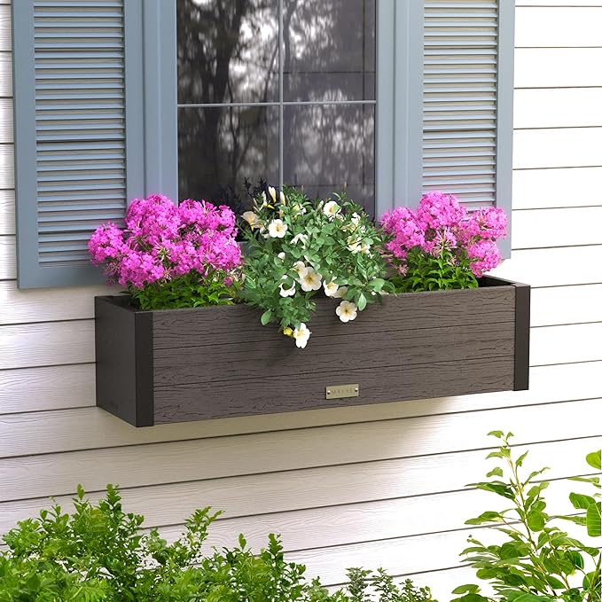 Mayne Vista 3ft Modern Window Box Planter with Panel Design and Drainage Hole Mayne