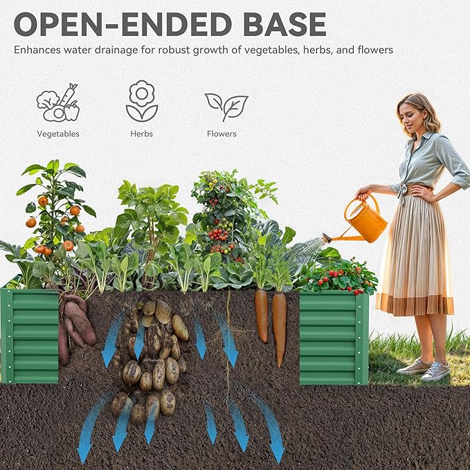 YITAHOME 6x3x2ft 2pcs Large Raised Garden Bed Kit, Galvanized Metal Planter Box with Gloves, Ground Nails, Support Rod, Outdoor Above Ground Planters for Plants Vegetables Flowers, Green YITAHOME