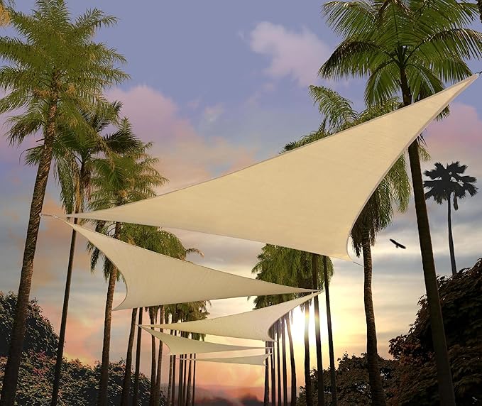 Amgo Custom Size 7' x 7' x 7' Beige Triangle Sun Shade Sail Order to Make Canopy Awning UPF50+ AGSLT, 95% UV Blockage, Water & Air Permeable, 200GSM Commercial Standard (We Customize) Amgo
