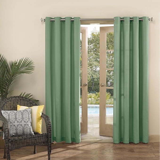 Sun Zero Marina Indoor/Outdoor UV Protectant Energy Efficient Grommet Curtain Panel, 54" x 84", Spa Green SunZero%E2%84%A2