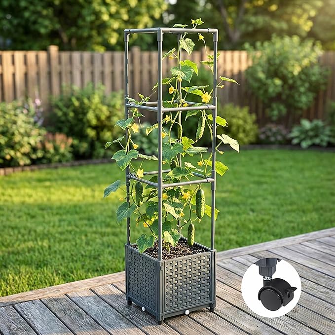 Raised Garden Bed with Tomato Planter Cage, Trellis Planter Boxes for Outdoor Patio Greenhouse Gardening Climbing Vegetables MakeYourGardenBeautiful
