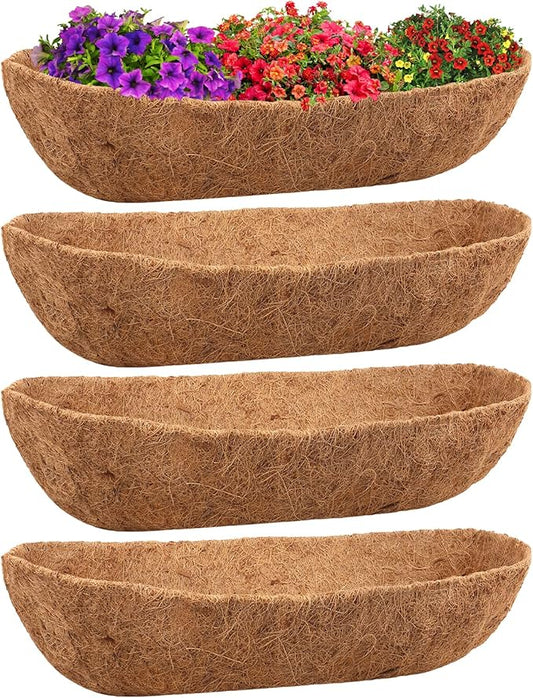 Legigo 4PCS 36 Inch Natural Trough Coco Coir Liners Planters Replacement, Pre-Formed Window Basket Coconut Coir Fiber Liner for Garden Window Flower Box Pots, Fence Trough Planter, Wall Planter Basket Legigo