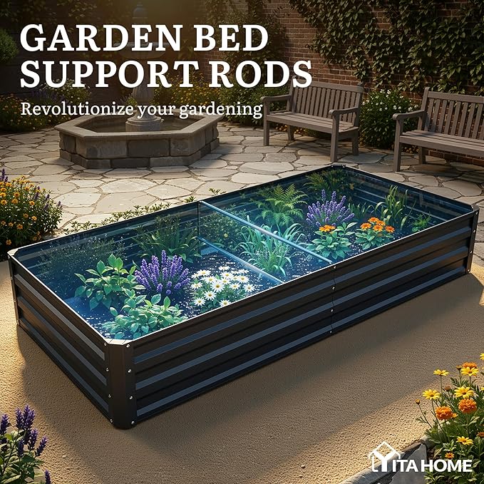 YITAHOME 72x36x12 in 2pcs Galvanized Raised Garden Bed Kit, Large Metal Planter Box with Gloves & Support Rod, Outdoor Flower Bed for Plants Vegetables, Black YITAHOME