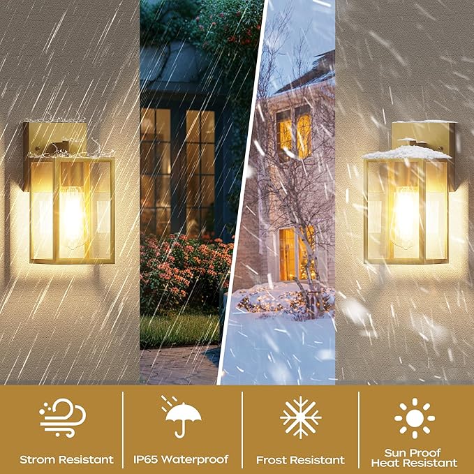 WIHTU Gold Outdoor Exterior Light Fixture for House, LED Front Porch Lights for House, Waterproof Wall Sconce Lantern Lamp, Outside Coach Lights for Patio, Garage, Doorway, Entryway WIHTU