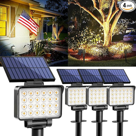 Solar Spot Lights Outdoor Waterproof for Flag, Tree, House, Garden, Yard, 3 Brightness Modes Solar Powered Landscape Spotlights 4 Pack Warm White COOZAMING