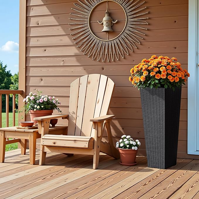 Devoko Resin Tall Planters for Outdoor Plants Set of 2, Large Taper Outdoor Planter Pots with 4 Drainage Holes, Flower Pots Modern Decor for Porch, Patio, Backyard, Home Garden (Black, 32") DEVOKO