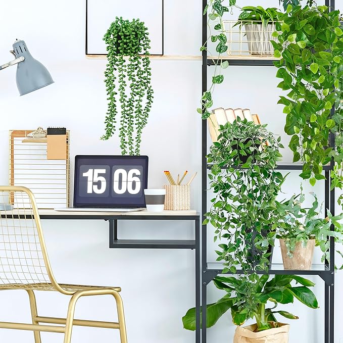 Palonu Artificial Hanging Plants for Shelf, 4 Pack Fake Potted Greenery Plant Faux Mandala Vine, String of Pearls, Ivy Vine,Persian Grass Fern in Pot for Desk Home Bathroom Farmhouse Room Table Decor Palonu