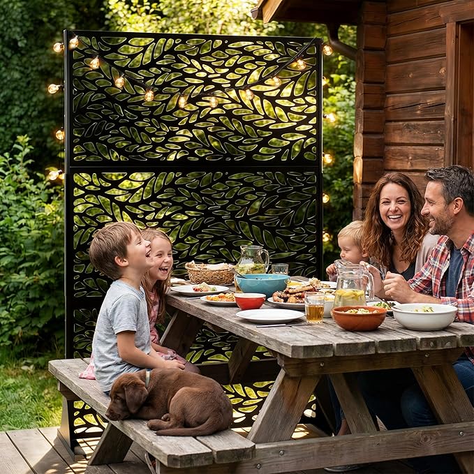 VINGLI Privacy Fence Panels, 72H’’ x 47W’’ Metal Privacy Screen Freestanding, Decorative Privacy Panels for Patio Garden Pool, Outdoor & Indoor (Leaf) VINGLI