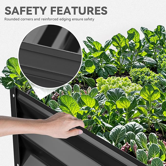 YITAHOME 6x3x1.5 ft Galvanized Raised Garden Bed Kit, Large Metal Planter Box with Gloves & Support Rod, Outdoor Flower Bed for Plants Vegetables, Black YITAHOME