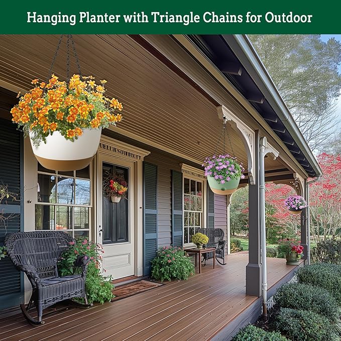 3 Pack Hanging Planters Set, 8 Inch Indoor Outdoor Hanging Plant Pot Basket,Hanging Flower Pot with Drainage Hole with 3 Hooks for Garden Home(8 inch Combination) Koalaime