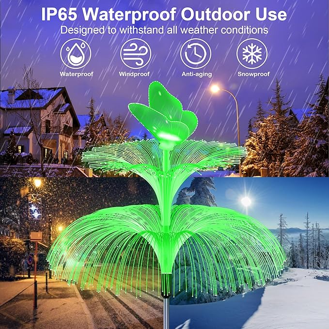 6 Pack Solar Garden Lights, Gardening Birthday Gifts for Mom Grandma Women, Waterproof 7 Color Changing Jellyfish Light with Butterfly Solar Flower Lights for Outdoor Pool Yard Garden Decor MRHEPHAESTUS