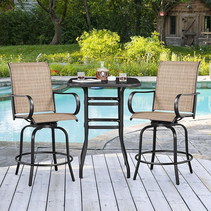 Yaheetech Patio Swivel Barstools Outdoor Chairs Set of 4, High Bistro Stools Outdoor Furniture, All-Weather Patio Stools for Outside, Beach, Lawn, Poolside and Garden, Black/Brown Yaheetech
