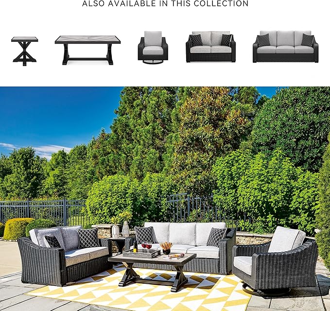 Signature Design by Ashley Beachcroft Casual Nuvella Weather Resistant Fabric Outdoor/Indoor Sofa with Cushion and 2 Toss Pillows, Black & Light Gray SignatureDesignbyAshley