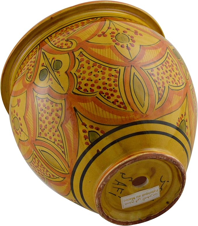 Treasures Of Morocco Handmade Ceramic Flower Pot Moroccan Indoor Outdoor Mediterranean Spanish Style Garden Drain Hole Planter Yellow Treasures+Of+Morocco
