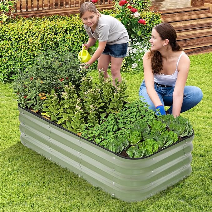 1MORE Raised Garden Bed -4X2X1 Galvanized Planter Box for Outdoor Gardening,3 in 1 Modular Raised Bed Kit with Protective Tape, Gloves for Herb，Ideal for Vegetables and Plants.Green-1Pcak 1MORE