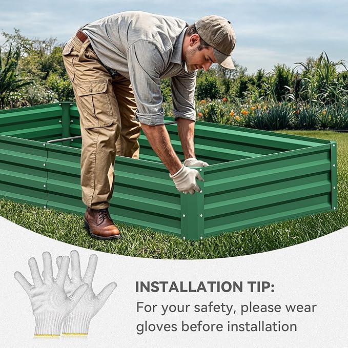 YITAHOME 72x36x12 in 2pcs Galvanized Raised Garden Bed Kit, Large Metal Planter Box with Gloves & Support Rod, Outdoor Flower Bed for Plants Vegetables, Green YITAHOME