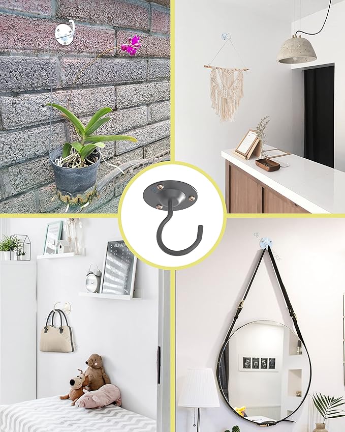 NACETURE Ceiling Hooks for Hanging Plants 3 Pack - Plant Hanger Indoor Hanging Hooks Metal Plant Bracket Iron Lanterns Hangers for Wind Chimes (Black 3 Pack) NACETURE