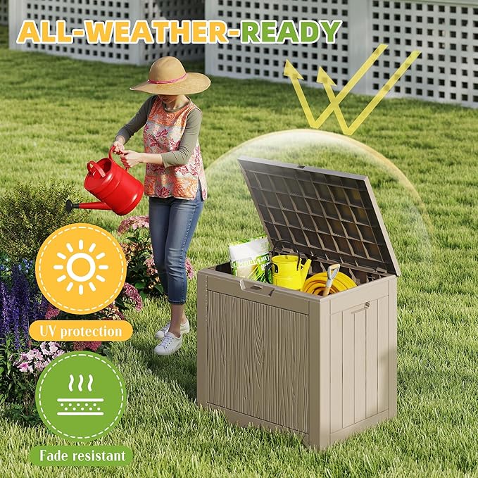 EasyUp 36 Gallon Outdoor Storage Box Waterproof, Resin Outdoor Deck Box, Lockable Deck Boxes for Garden Tools Equipment and Cushions (Gray) EASYUP