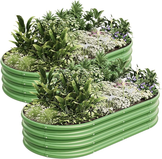 4x2x1ft-2pcs-Oval Raised Garden Bed Kit, Galvanized Planter Garden Boxes Outdoor, Metal Raised Garden Beds for Vegetables,Fruits, Flower,Green kingddeergardenbed